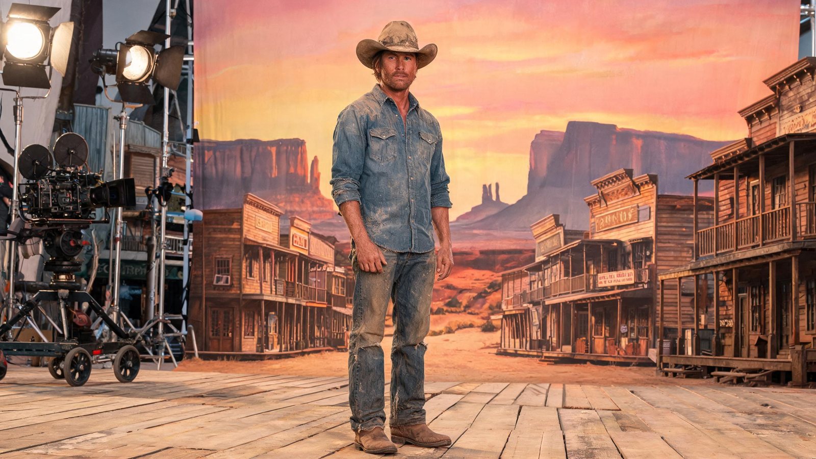 An approved still frame in a painted backlot look