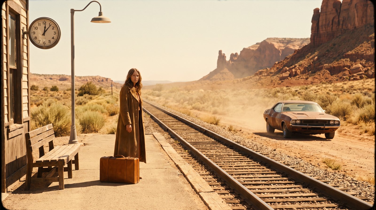 The platform scene in the Sunbleached Seventies look
